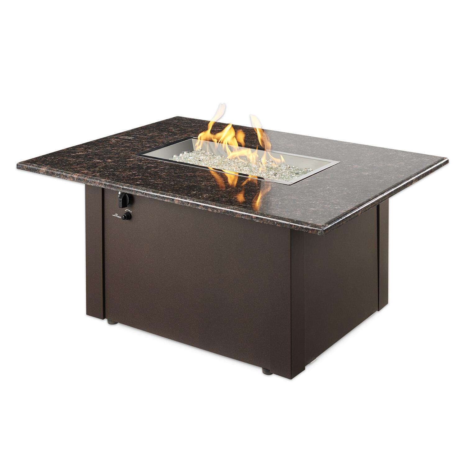 The Outdoor GreatRoom Company Grandstone Rectangular Gas Fire Pit Table - British Brown - Flame thumbnail