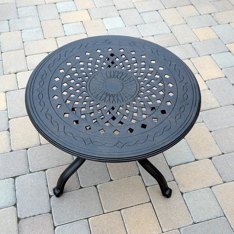 Darlee Nassau 3-Piece Patio Conversation Set with Sesame Cushions and 24 Inch Round End Table - Table From Above - Lifestyle thumbnail