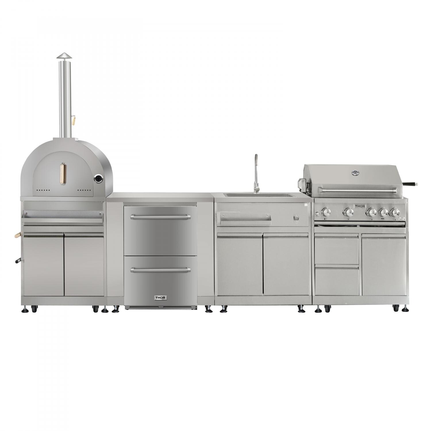 Thor Kitchen 6-Piece Modular Outdoor Kitchen Island Suite w/ 4-Burner Propane Gas Grill