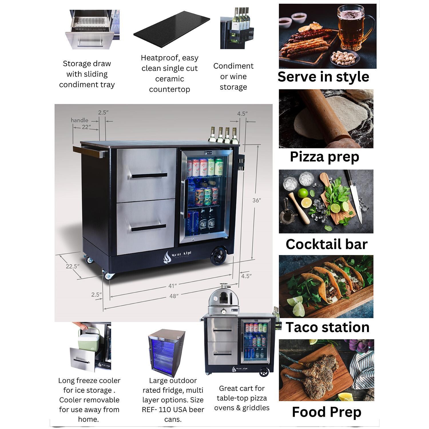 Mont Alpi MAPCL Large Outdoor Prep Center / Bar Cart - Dimensional thumbnail