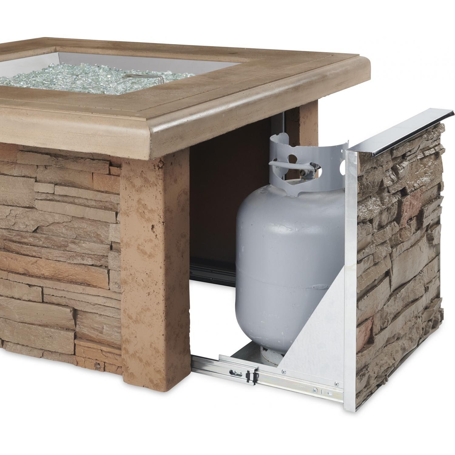 Lakeview Outdoor Designs Caneville Square Gas Fire Pit Table - Access Door Provides Convenient Storage For Propane Tanks - White Background thumbnail