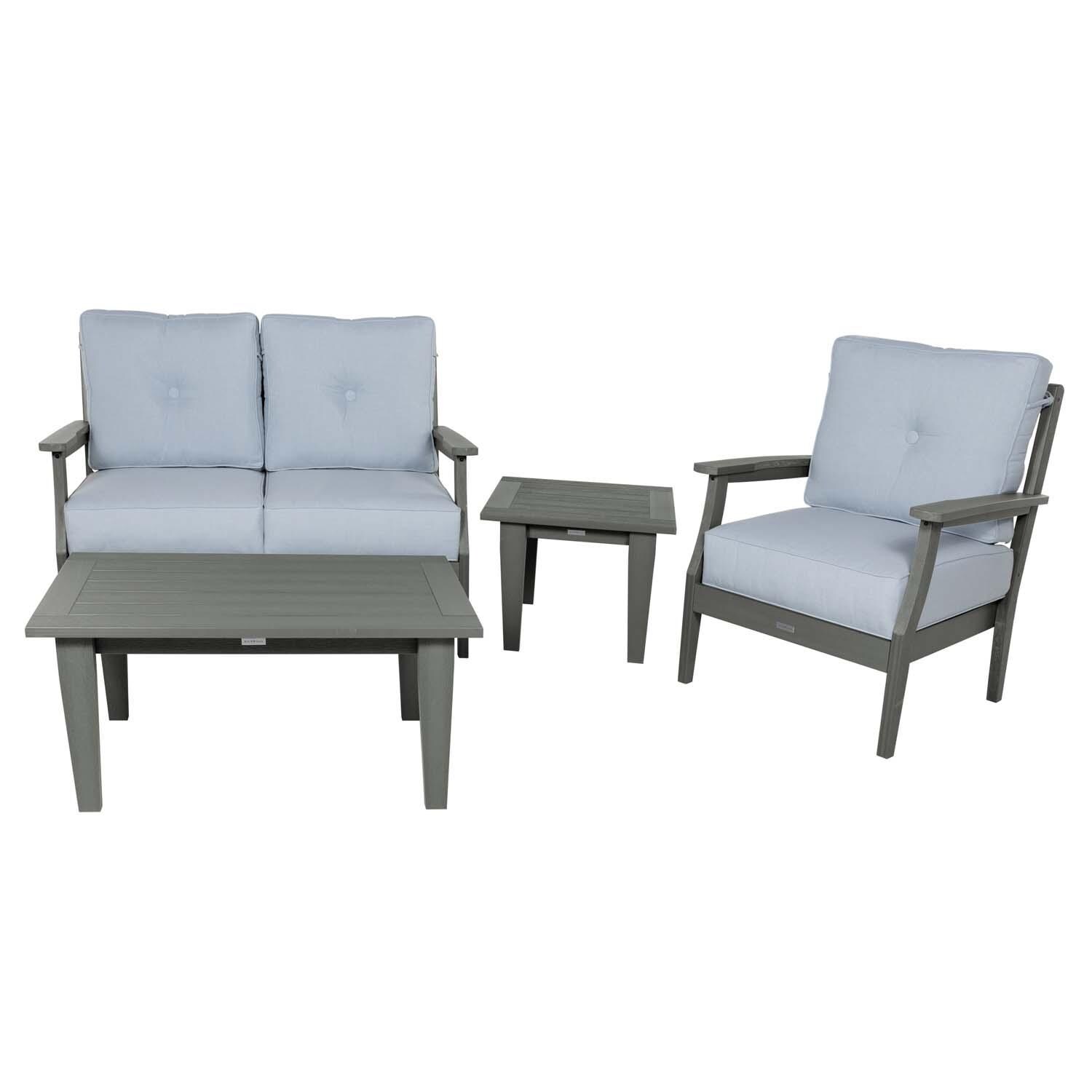 Blushing Bay 4 Pc Recycled Plastic Seating Set in Bliss Dew/Coastal Teak by Lakeview Outdoor Designs - Front View - White Background thumbnail