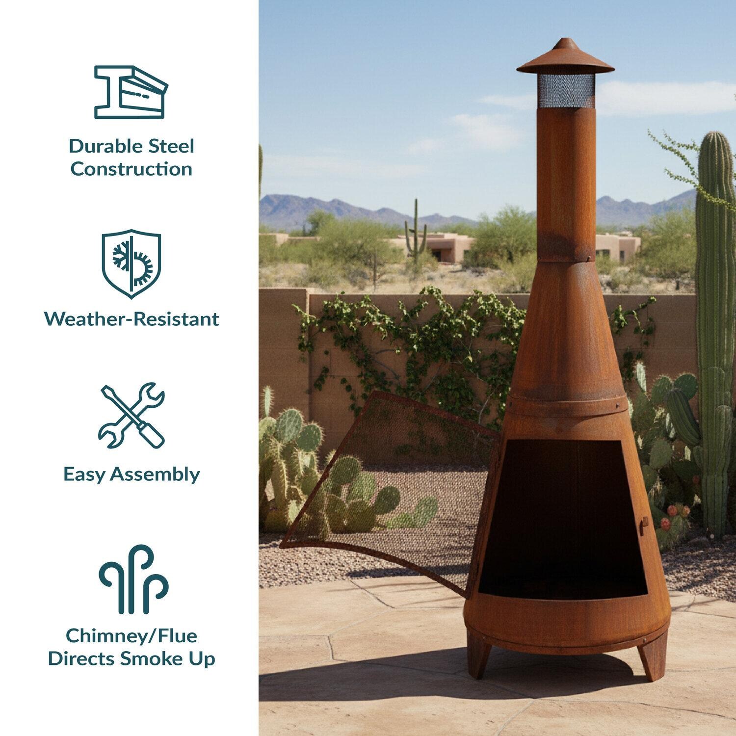 Ultimate Patio 70-Inch Rustic Steel Wood Burning Chiminea - Rust - Key Features - Detail thumbnail
