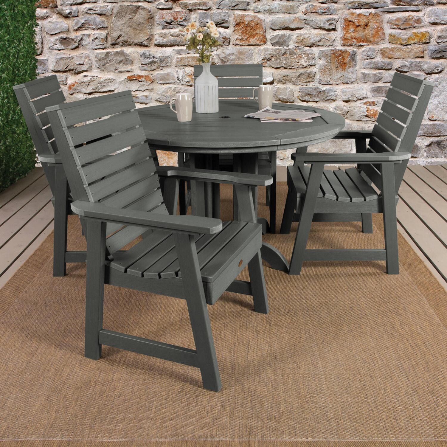 Highwood USA Weatherly 5 Piece Round Dining Set - Dining Height - Coastal Teak image