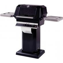 MHP WNK4 Propane Gas Grill With Nu-Stone Shelves And SearMagic Grids On Black Patio Base