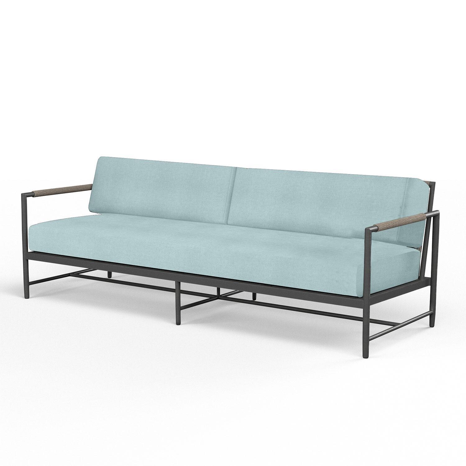 Pietra Rope & Aluminum Patio Sofa in Dupione Celeste w/ No Welt by Sunset West - Display - White Background thumbnail