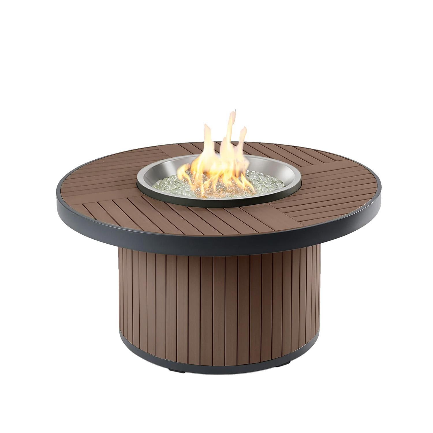 Revere 42-in Round Propane Fire Pit Table in Brown by Lakeview Outdoor Designs - Lit - White Background thumbnail