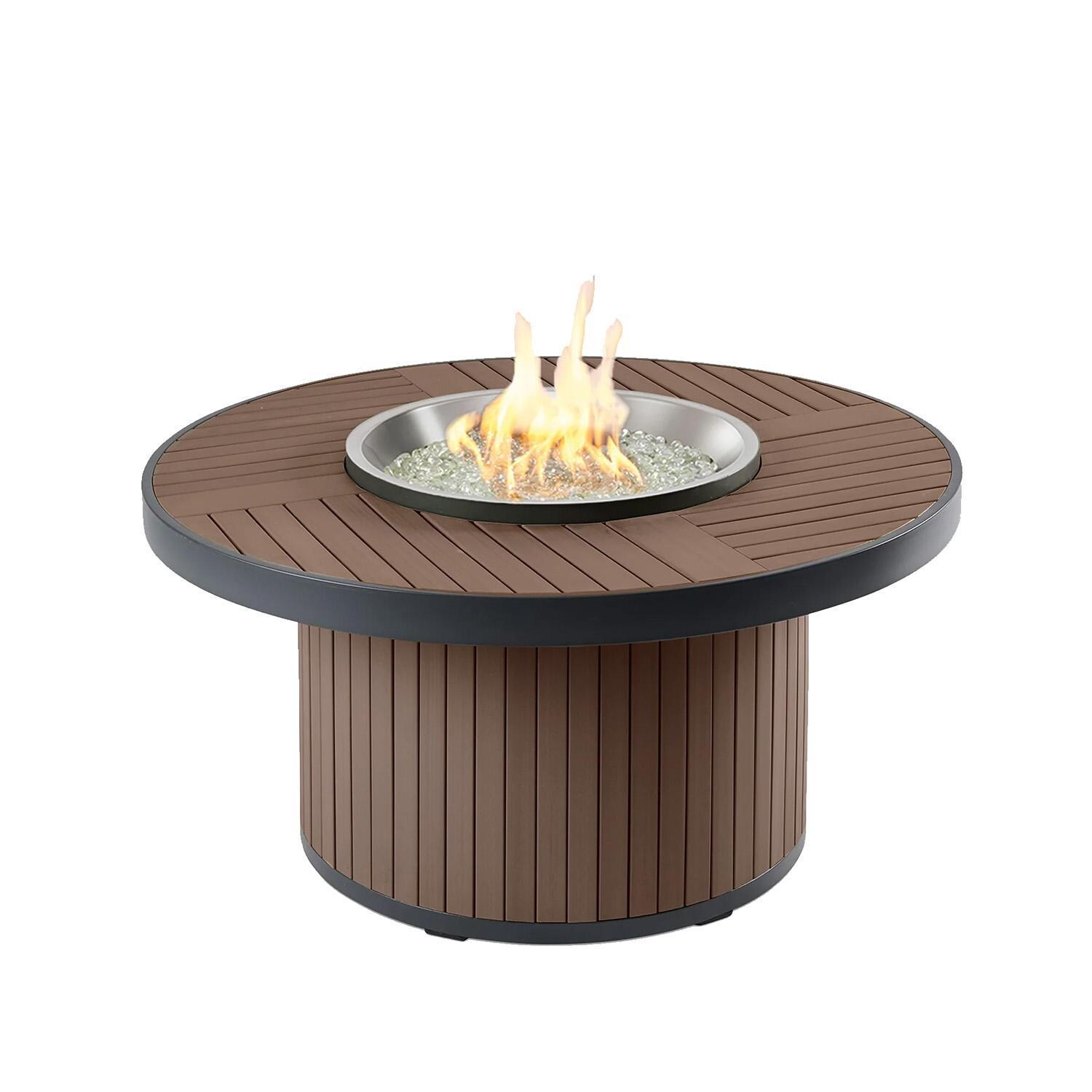 Revere 42-in Round Propane Fire Pit Table in Brown by Lakeview Outdoor Designs - Lit - White Background thumbnail