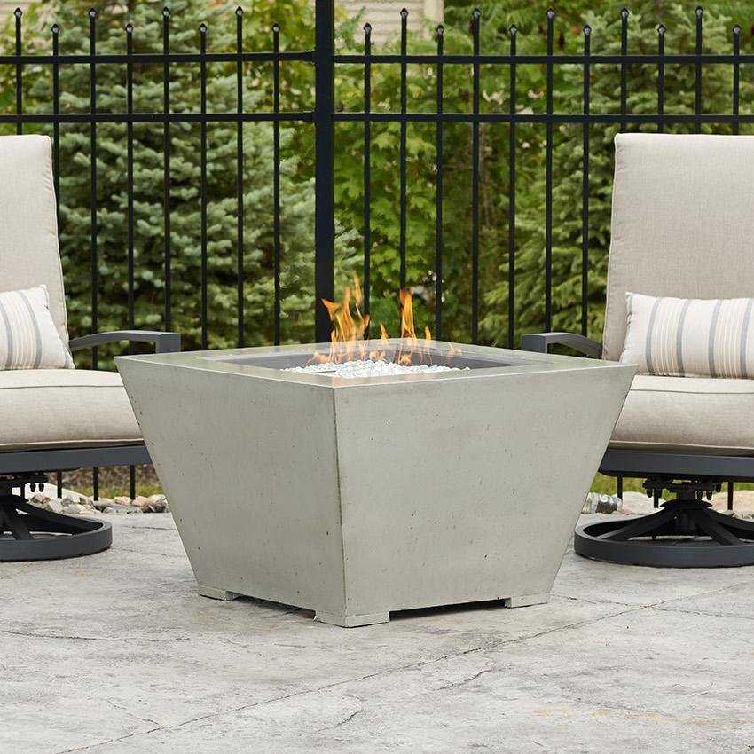 Cove 37 Inch Square GFRC Natural Gas Fire Pit in Natural Gray by The Outdoor GreatRoom Company