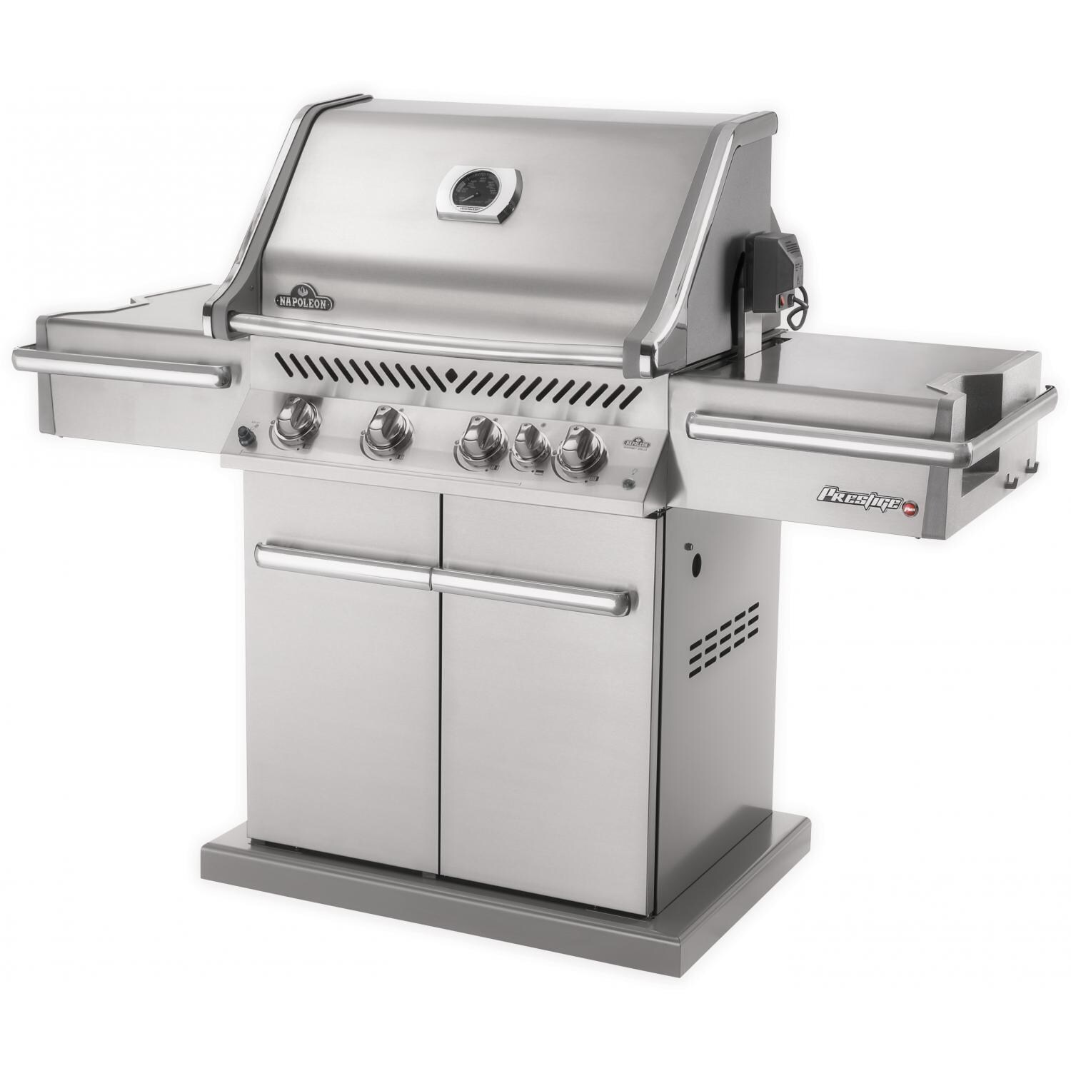 Napoleon Prestige Pro 500 Propane Gas Grill With Rear Infrared Burner On Cart Side View thumbnail
