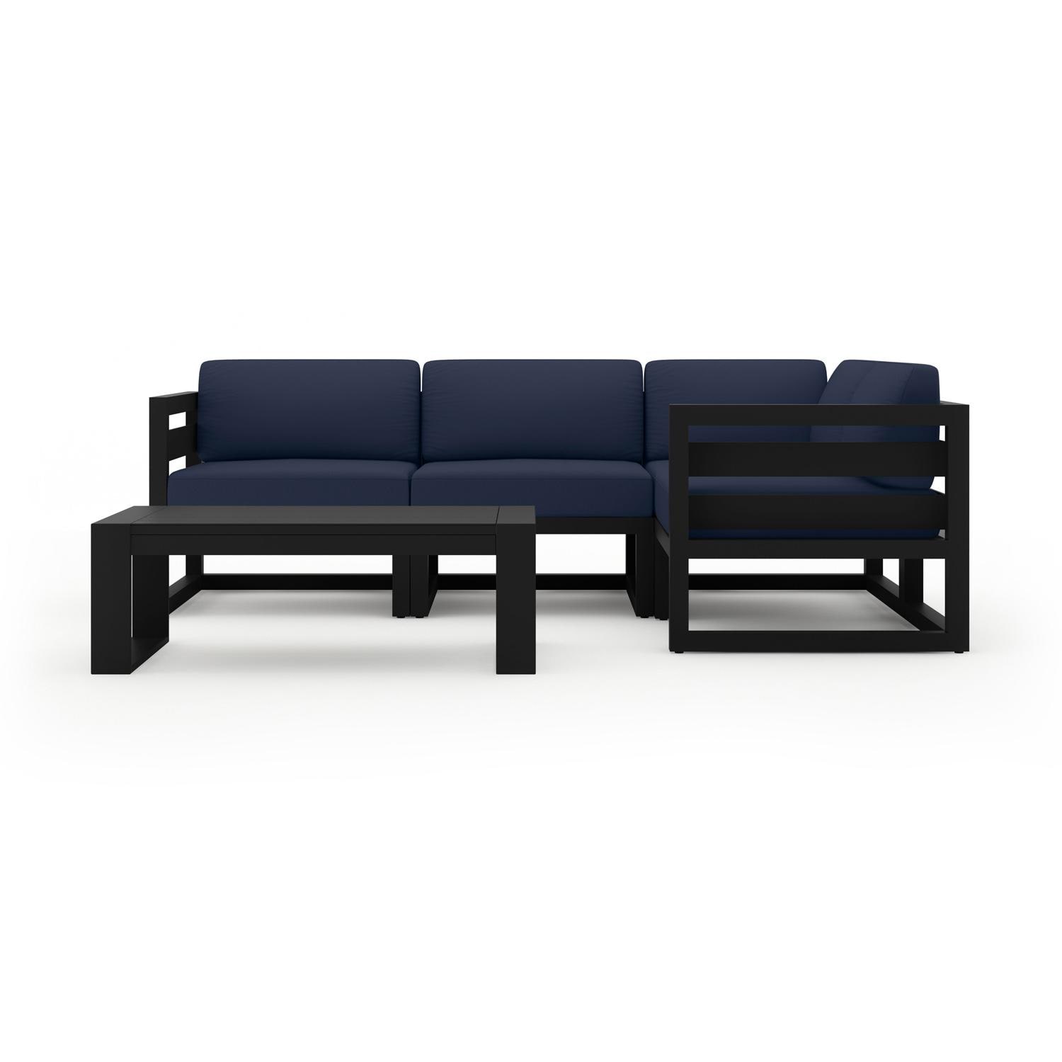 Lakeview Outdoor Designs Misty Cove 5 Pc Aluminum Seating Set w/ Sectional & Portal Coffee Table in Black/Spectrum Indigo by - MSTYCV-BK-5SEC-IN