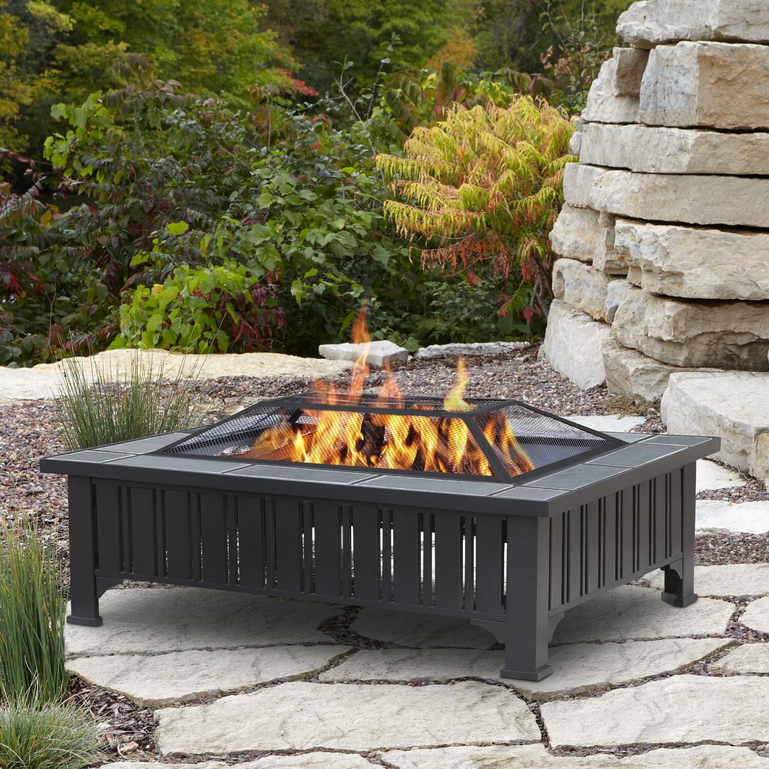 Real Flame Evans 43-Inch Rectangle Wood Burning Fire Pit - Black - Lifestyle thumbnail