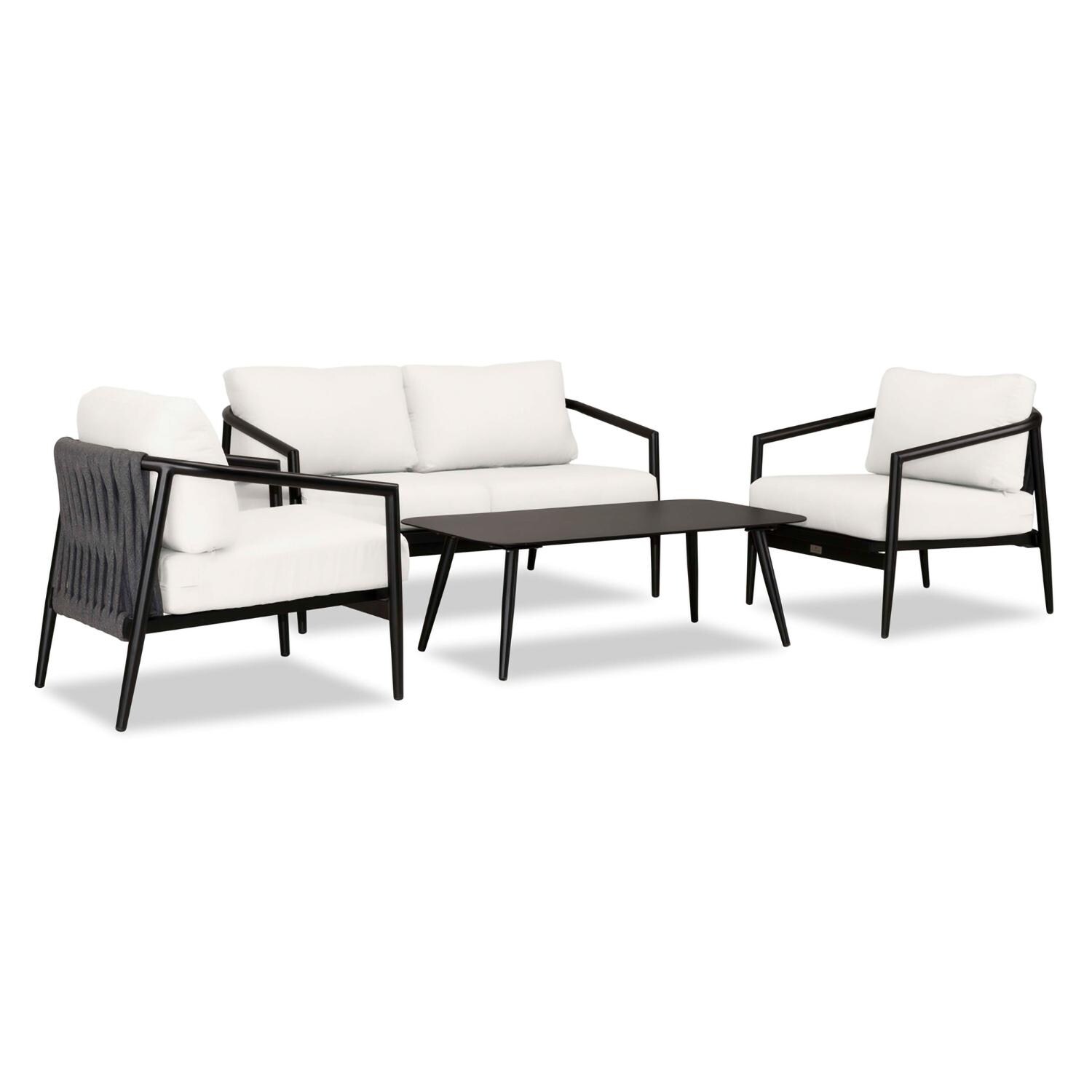 Lakeview Midnight Cove 4 Pc Aluminum Loveseat Seating Set in Black/Carbon/Canvas Natural - Angled - White Background thumbnail
