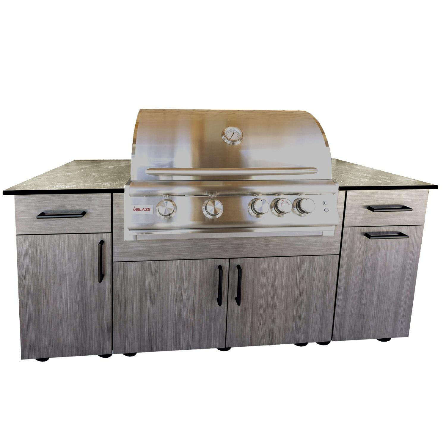 BBQGuys Signature Beech 6 Ft Outdoor Kitchen Island w/ Blaze Natural Gas Grill in Grey Cedar/Lunar Grey