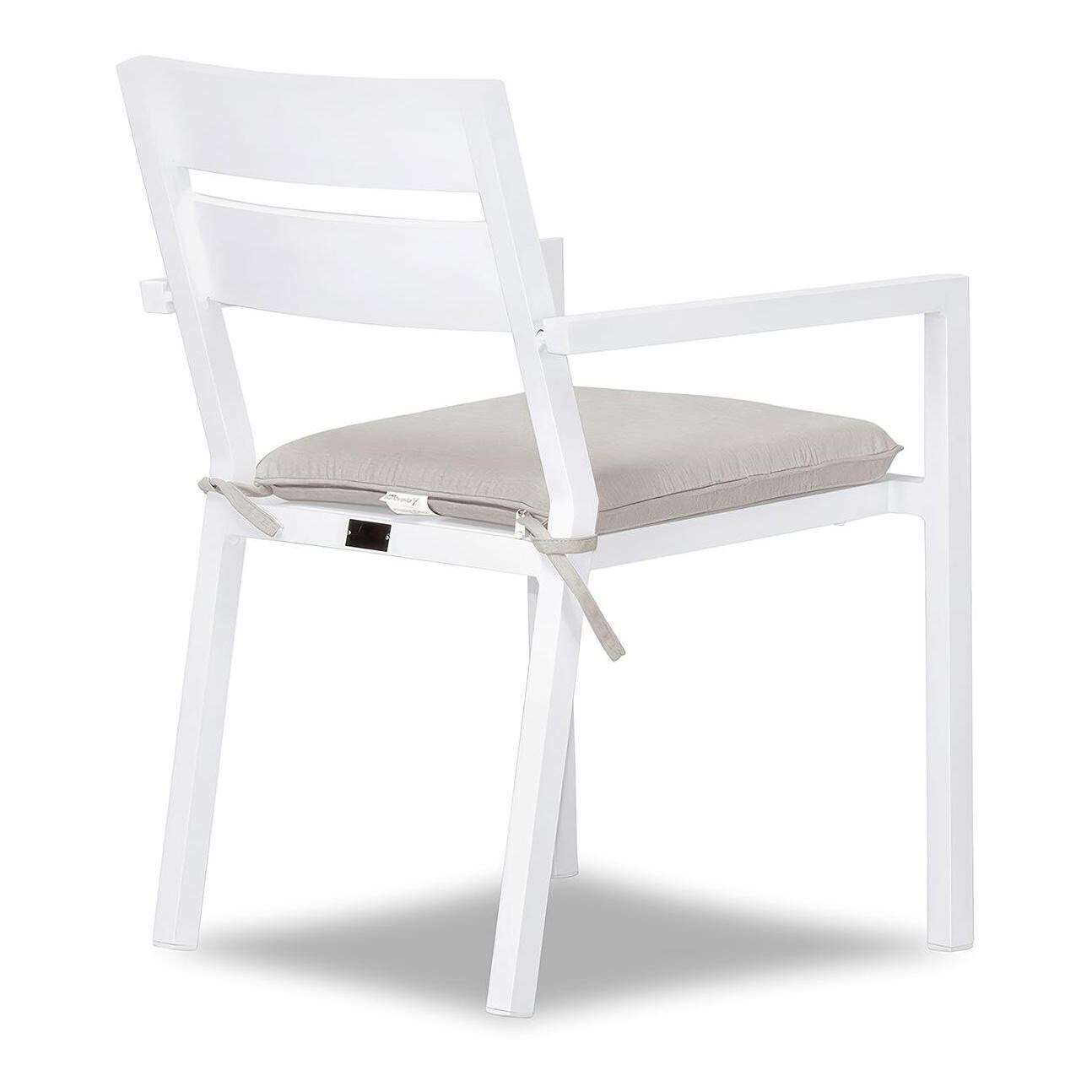 Calm Bay Aluminum Dining Arm Chair in White/Cast Silver by Lakeview Outdoor Designs - Angle - White Background thumbnail