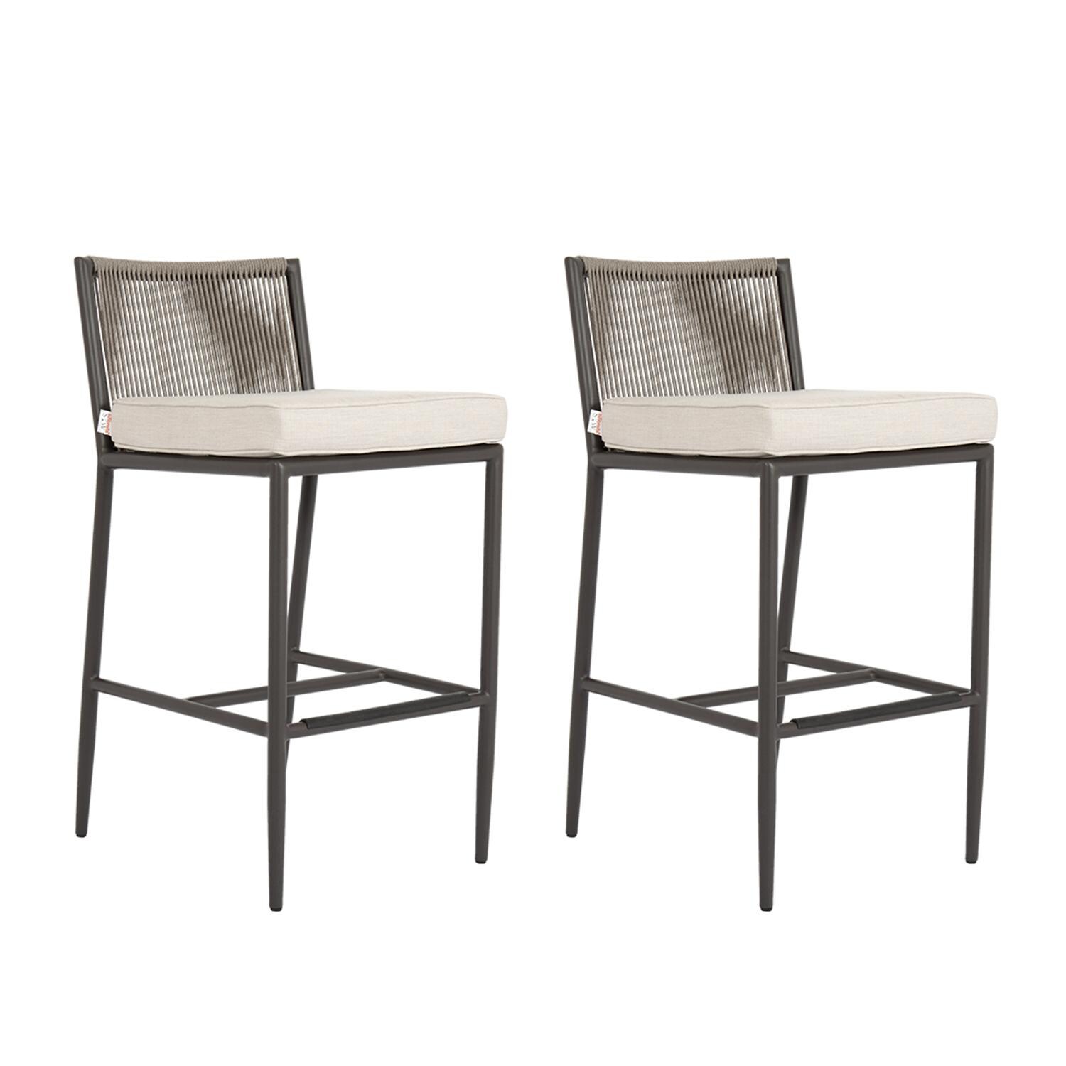 Sunset West - 4601-7B-57005 (2) - Pietra 2 Piece Rope & Aluminum Patio Barstool Set W/ Sumbrella Echo Ash Cushions thumbnail