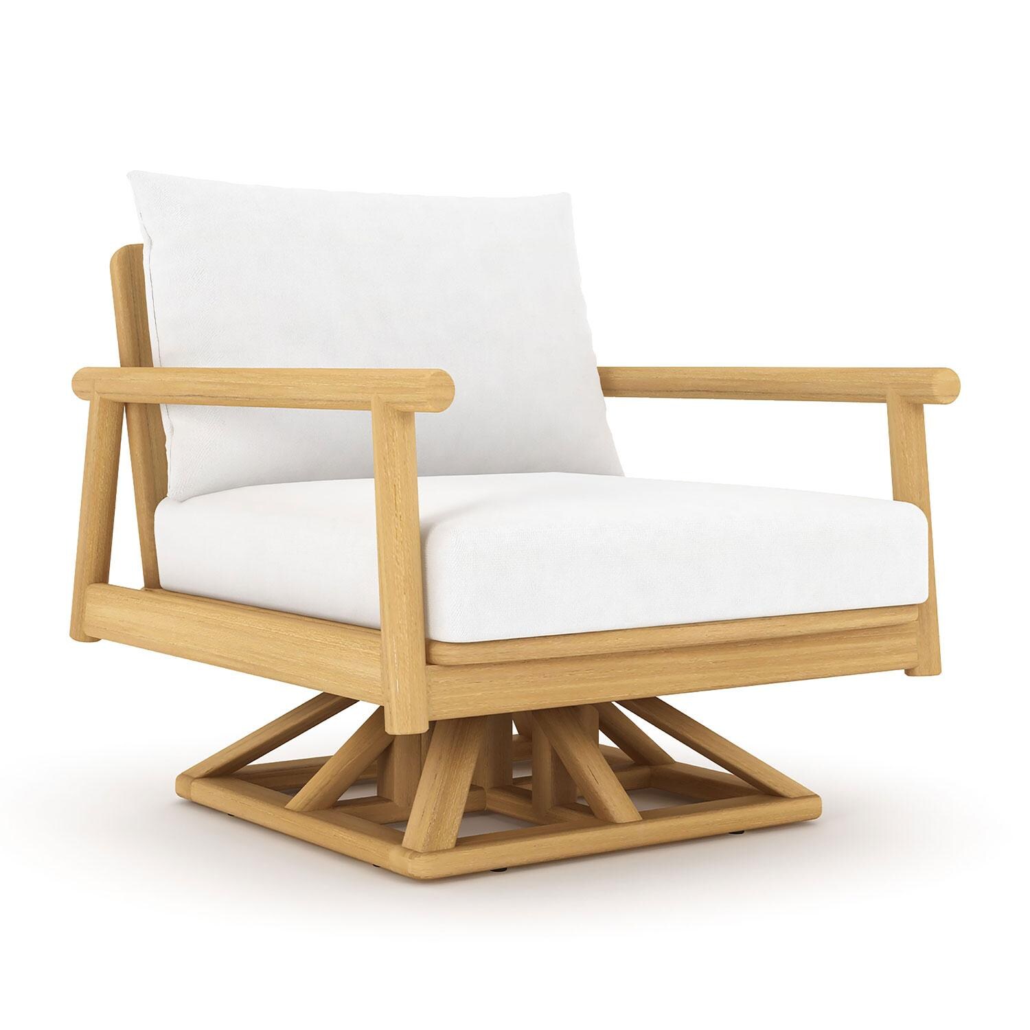 Seville Teak Swivel Club Chair W/ White Cushions by Royal Teak Collection - Display - White Background thumbnail