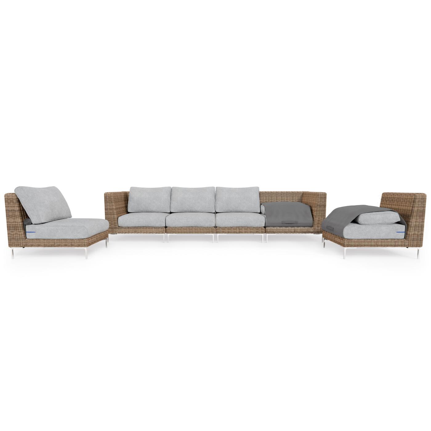 Outer Brown Wicker Outdoor Sofa with Armless Chairs - 6 Seat W/ OuterShell Cover - Pacific Fog Gray image