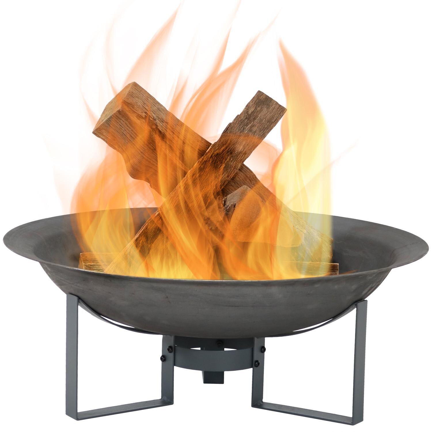 Ultimate Patio 24-Inch Cast Iron Modern Wood Burning Fire Pit - In Use thumbnail