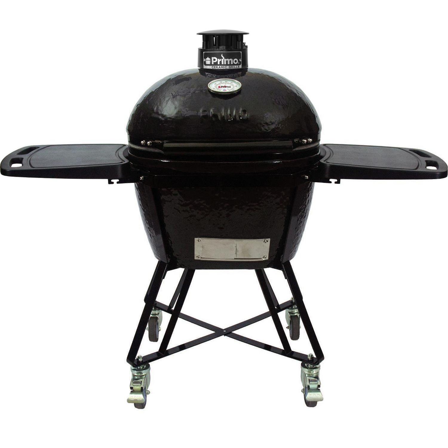 Primo PGCLGC All-In-One Oval Large 300 Ceramic Kamado Grill With Cradle, Side Shelves, And Stainless Steel Grates - thumbnail