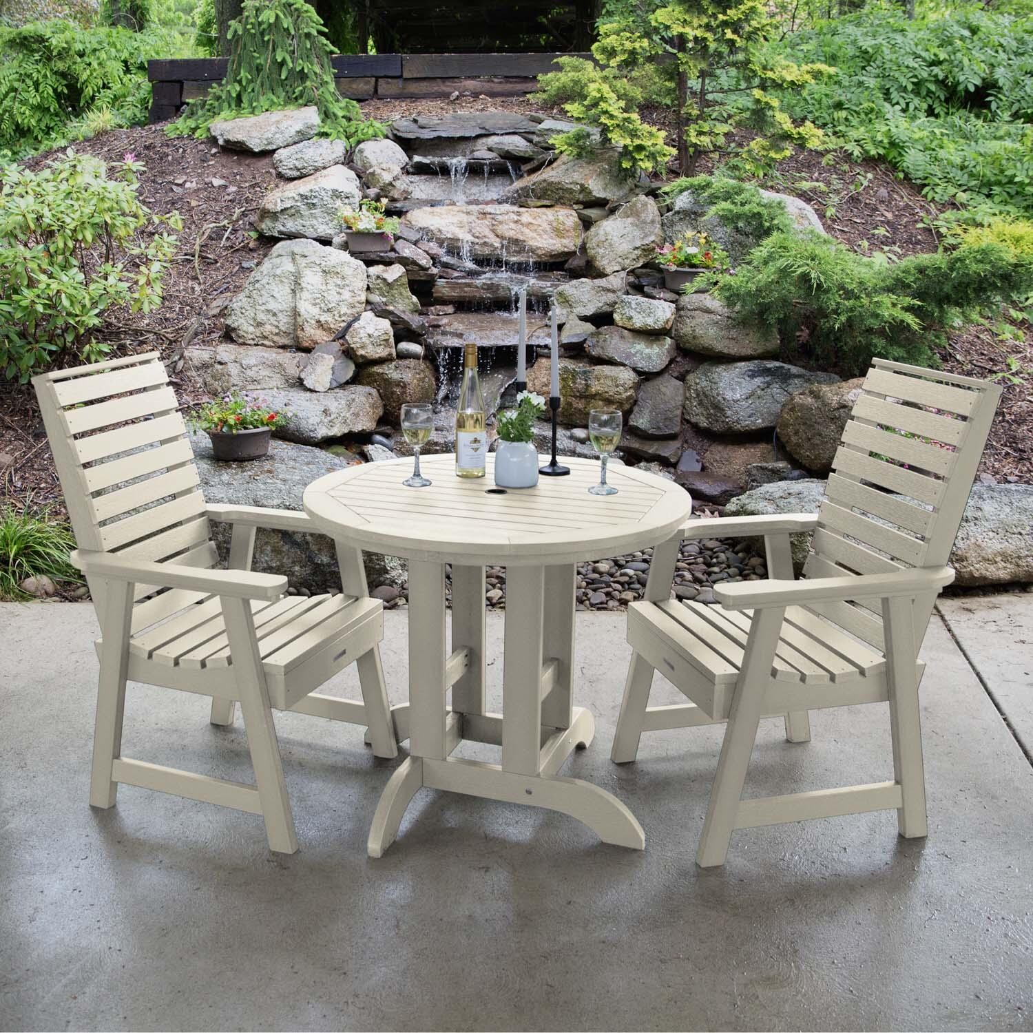 Elm Pointe 3 Pc Recycled Plastic Round Dining Set in Whitewash by Lakeview Outdoor Designs