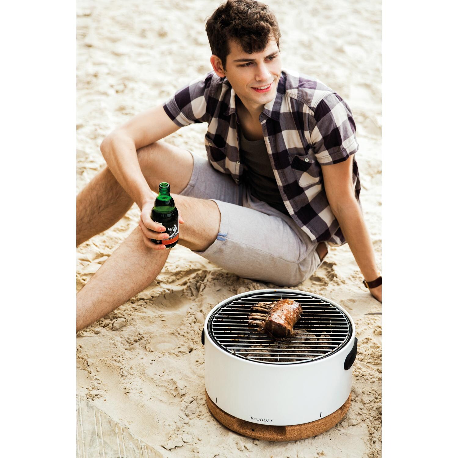 BergHOFF 2415600 Leo Portable Tabletop BBQ Grill W/ Heat Resistant Base White - On the Beach thumbnail