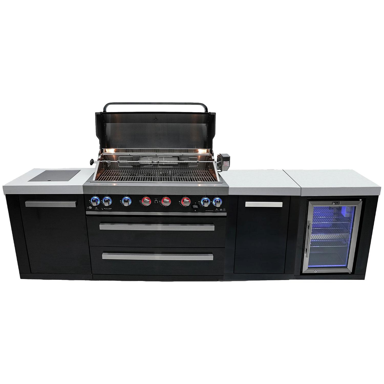 Mont Alpi Black Series 10 Ft Propane Outdoor Kitchen Island w/ Side Burner & Refrigerator