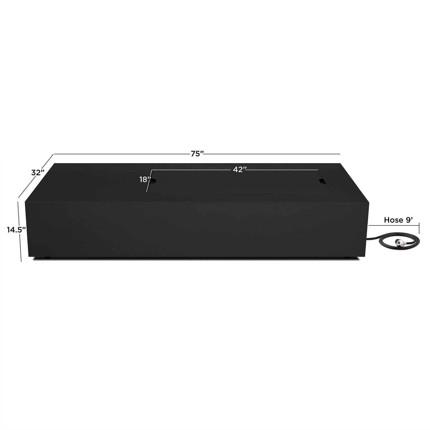 Elysian 75-in Rectangular Steel Propane Fire Pit Table in Black by Lakeview - Dimensions - Dimensional thumbnail