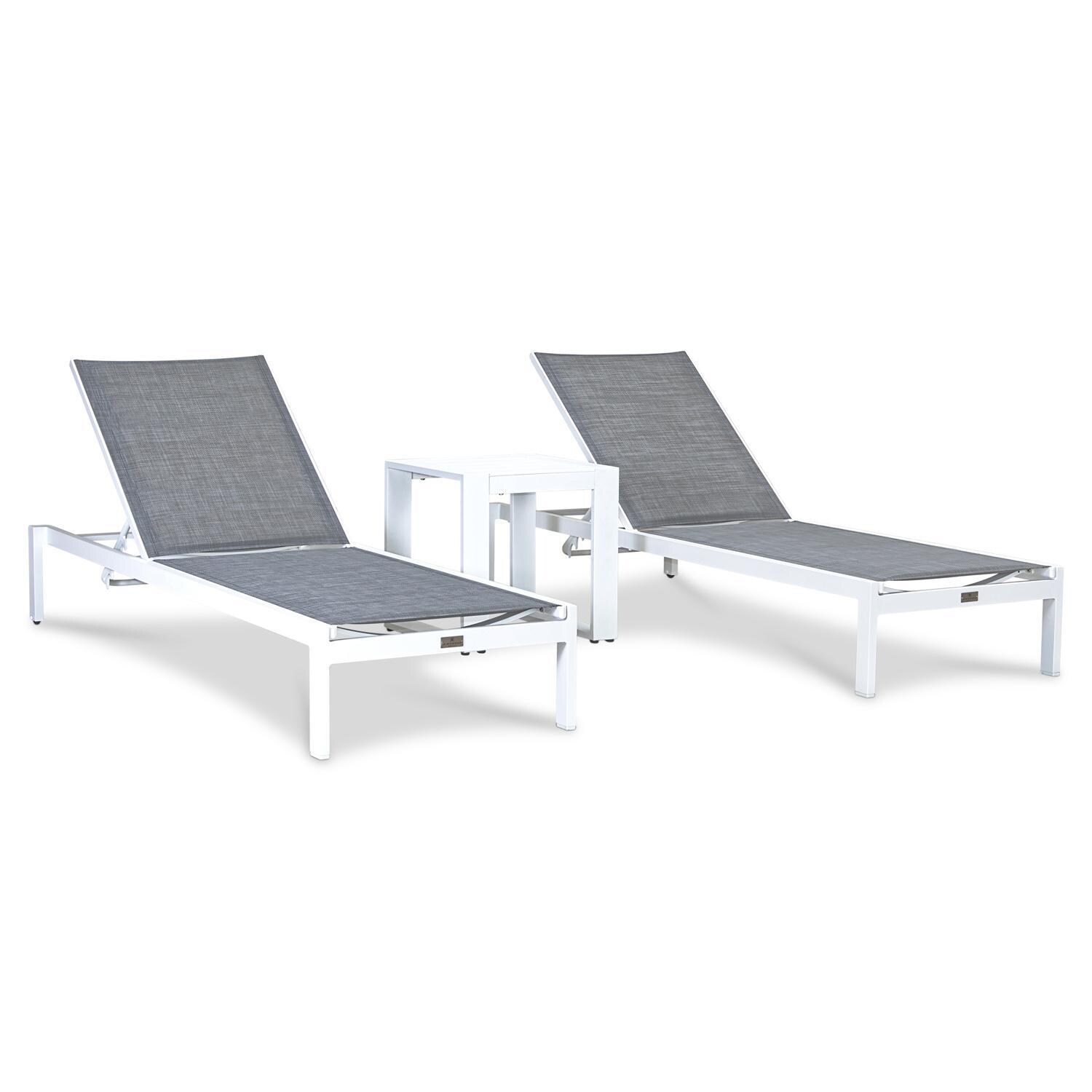 Spring Bay 3 Piece Chaise Lounge Set in White - Angled View - White Background thumbnail