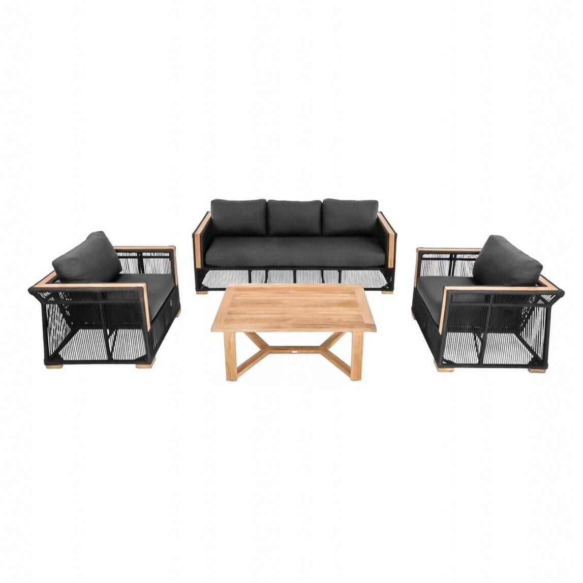 Teak + Table Breeze Olefin Rope & Teak Patio Seating Set in Charcoal/Carbon - White Background thumbnail