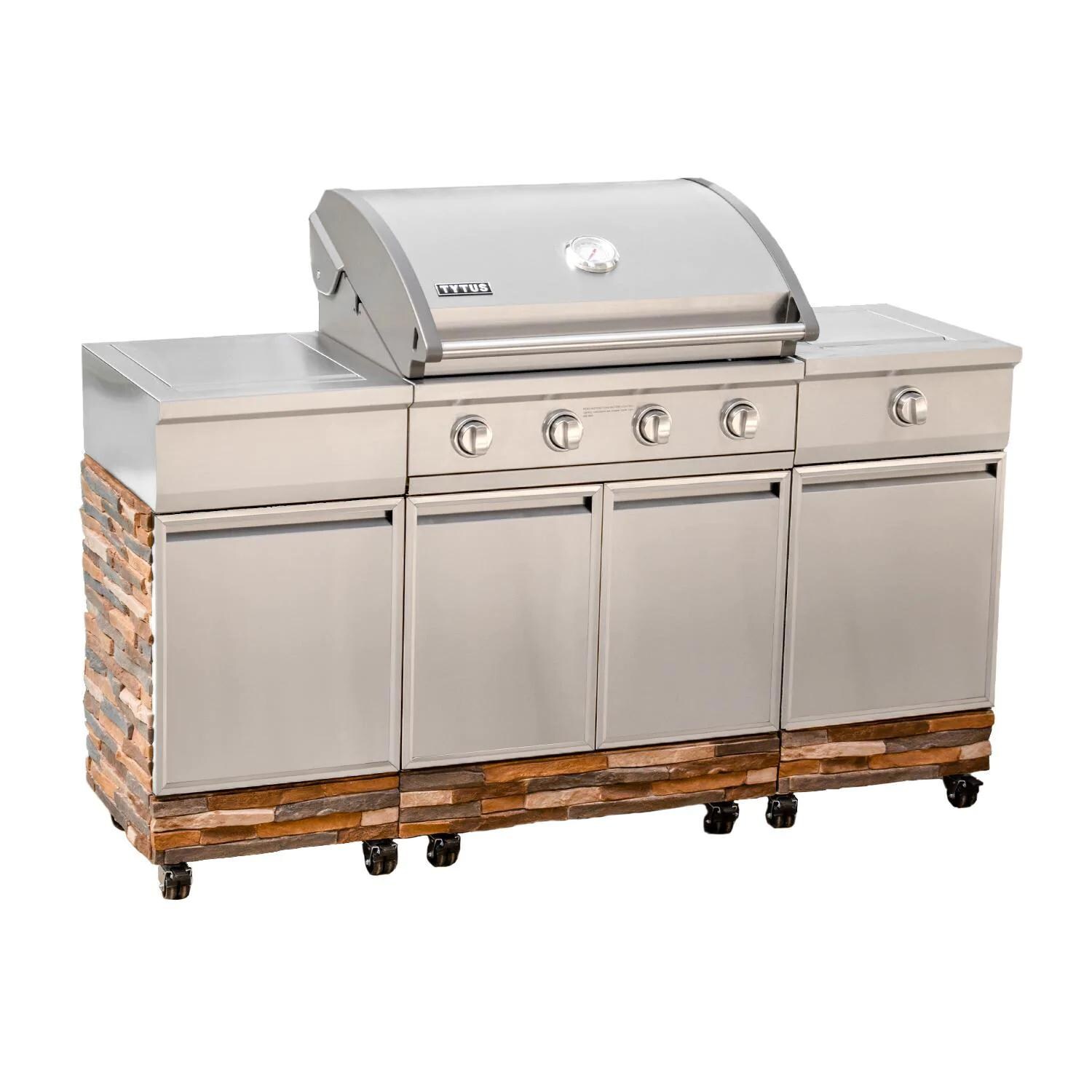 TYTUS Ash Stacked Stone 4-Burner Natural Gas Gas Grill Island With Sear Burner & Ice Bucket - (Ships as Propane with Conversion Fittings) - TI404MGGLP