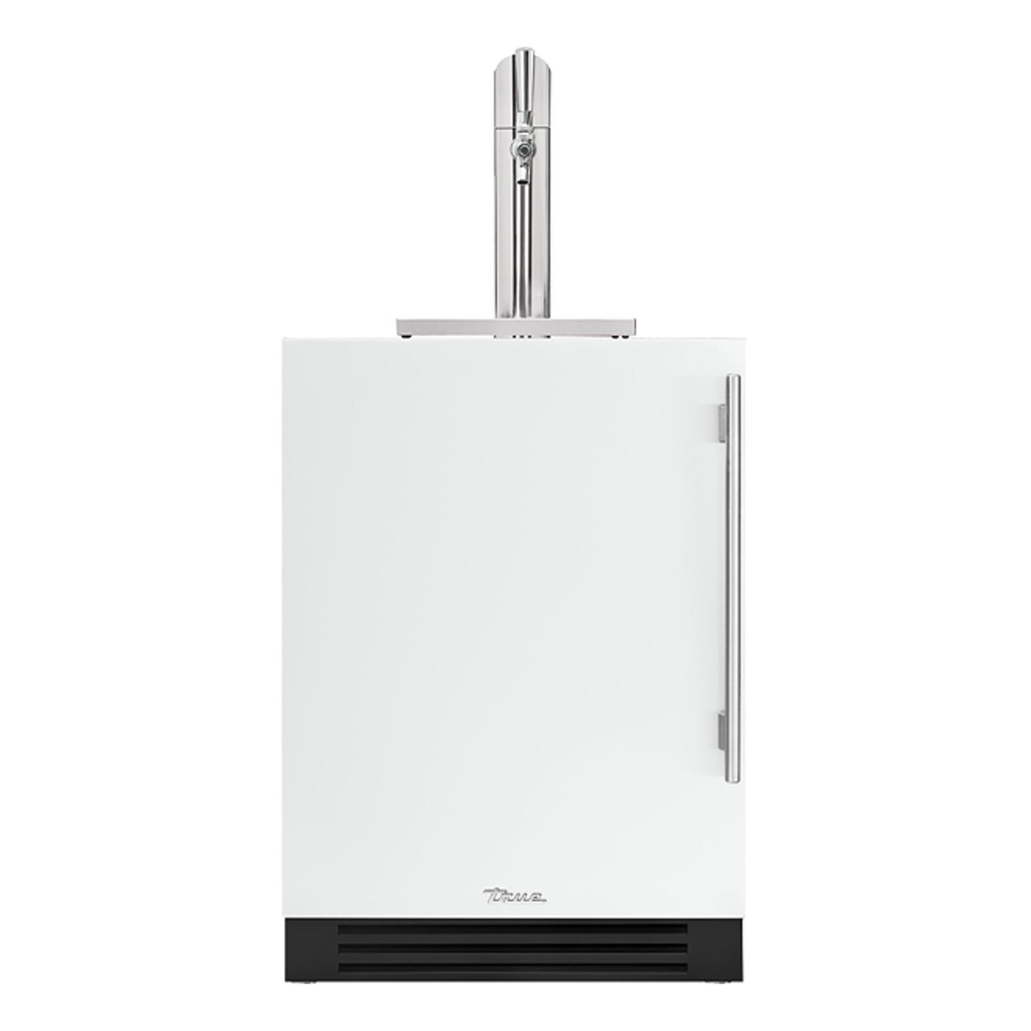 True TUR-24BD-L-OP-C~DSK-030-H04 24 Inch Left Hinge Outdoor Single Tap Beverage Dispenser - Matte White w/ Stainless Handle - White Background thumbnail