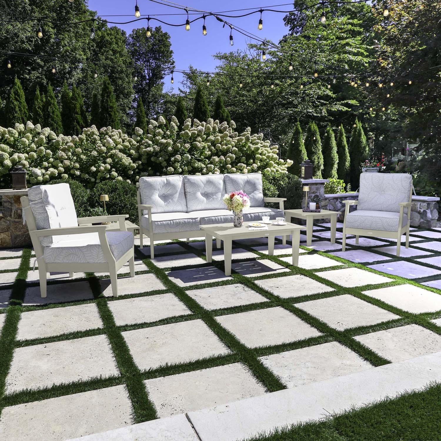 Blushing Bay 6 Pc Recycled Plastic Seating Set w/ Sofa in Lively Parchment/Whitewash by Lakeview Outdoor Designs