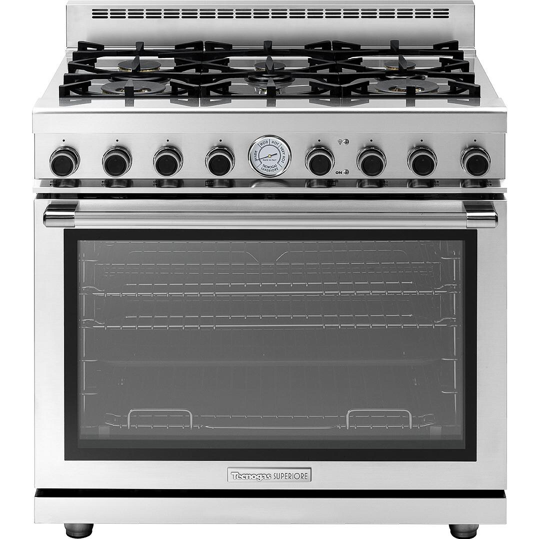 Tecnogas Superiore 36-Inch NEXT Panorama Propane Gas Range With 6 Burners - Stainless Steel - RN361GPS-S-L