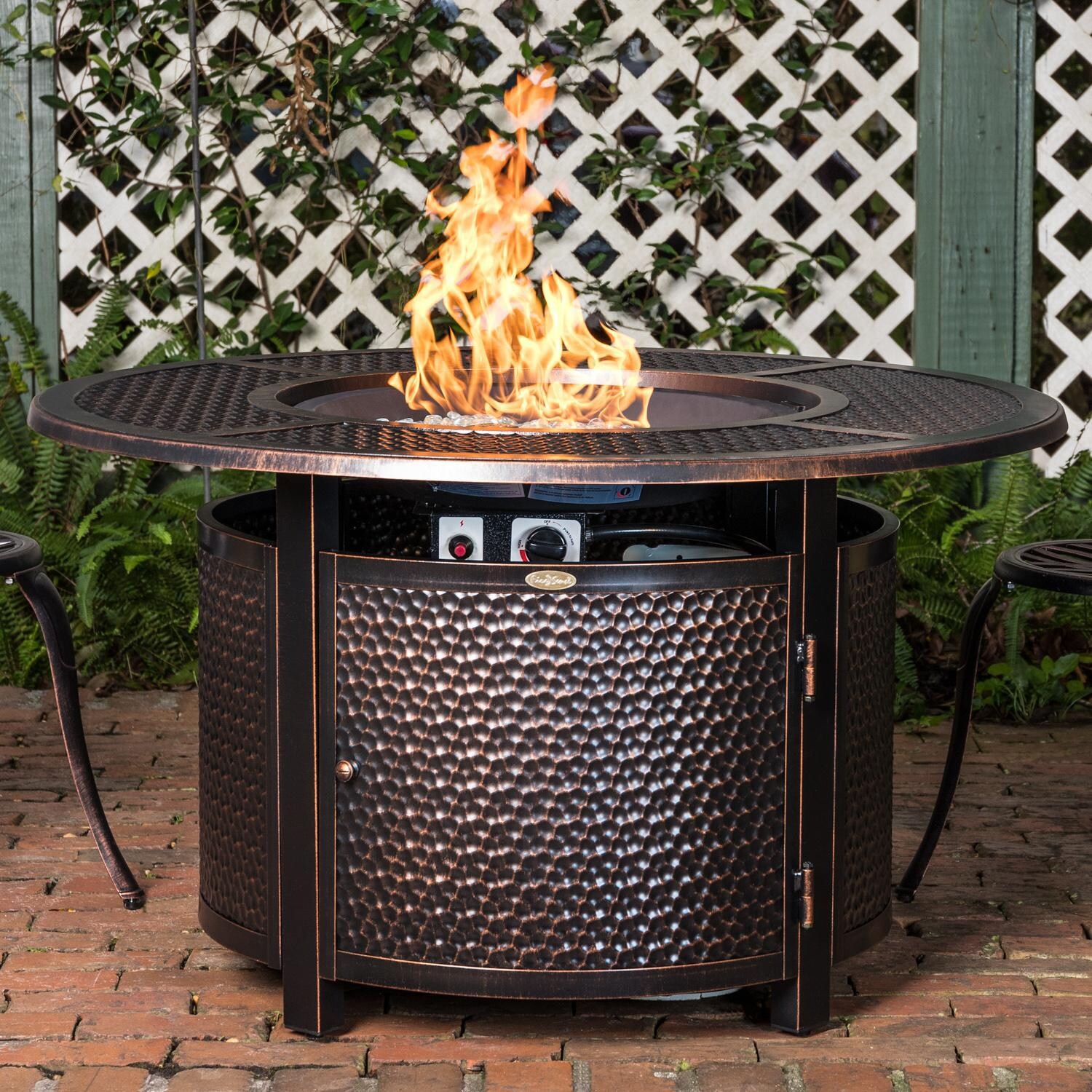 La Flore 44 Inch Round Aluminum Natural Gas Fire Pit Table in Antique Bronze by Ultimate Patio