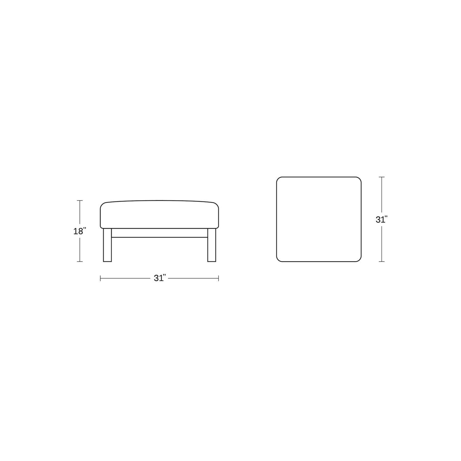 Neighbor OTTO1 - GR Teak Ottoman W/ Sunbrella Cushion - Dimensions thumbnail