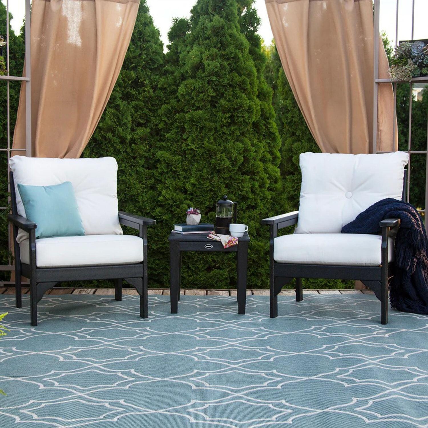 POLYWOOD Vineyard Slate Grey & Natural Linen Deep Seating Chair - Back Patio - Shown in Black/White finish - Lifestyle thumbnail