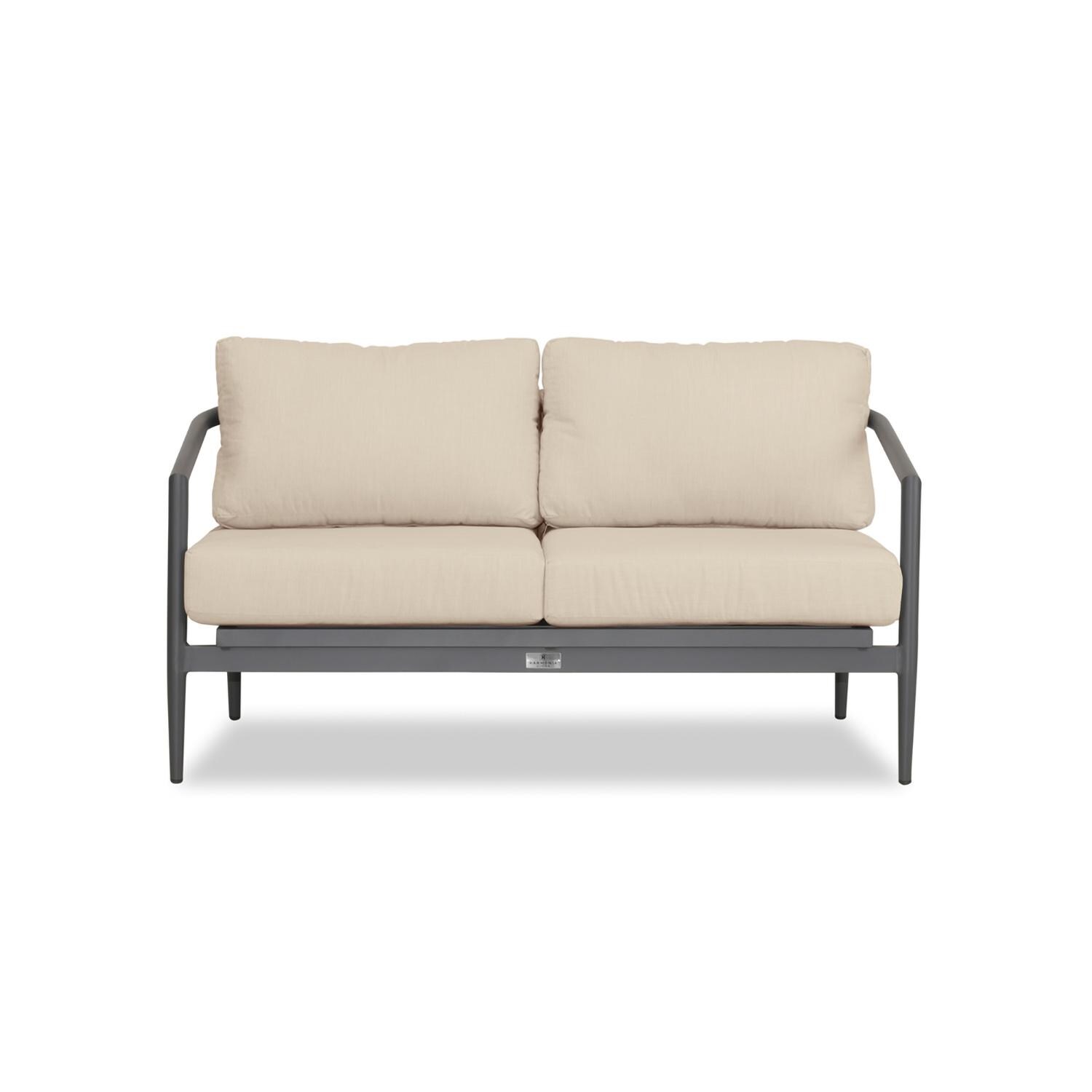 Lakeview Midnight Cove 4 Pc Aluminum Sofa Loveseat Seating Set in Slate/Pebble Gray/Canvas Flax - Loveseat - White Background thumbnail