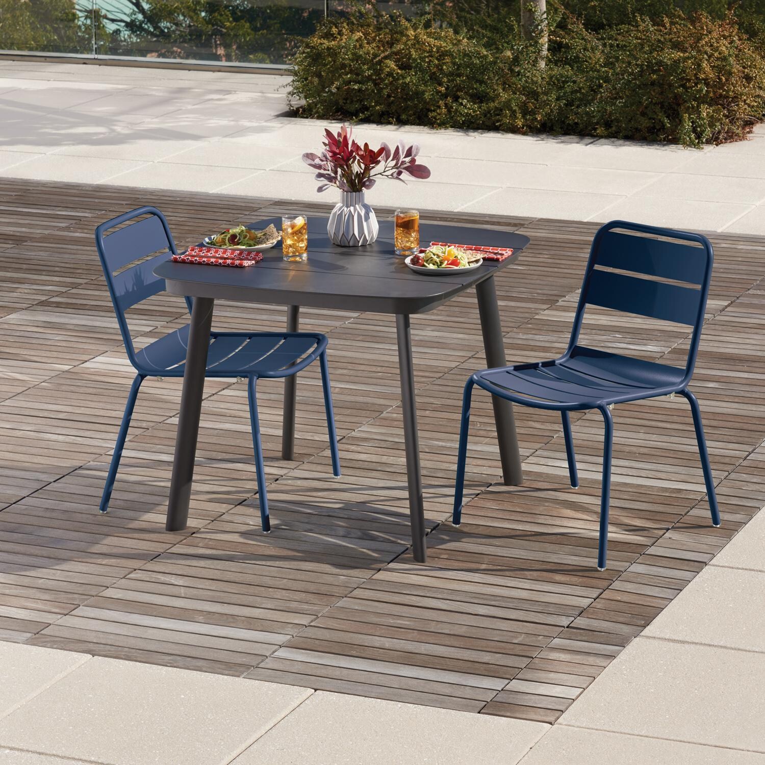 Kapri 3 Pc Aluminum Dining Set W/ Side Chairs in Carbon/Prussian By Oxford Garden