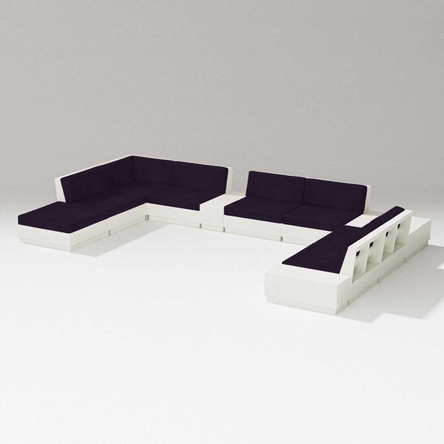 Elevate 11 Pc Recycled Plastic Sectional Seating Set in Vintage White/Navy Linen By PW Designer Series - Set - White Background thumbnail
