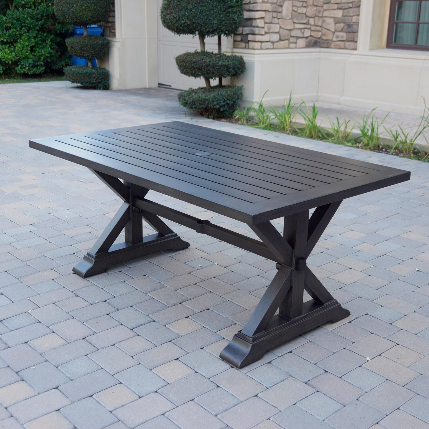 Darlee Brooklyn 7 Piece Patio Dining Set W/ 67 X 39-Inch Rectangular Dining Table & Sesame Cushions - Table Angled thumbnail