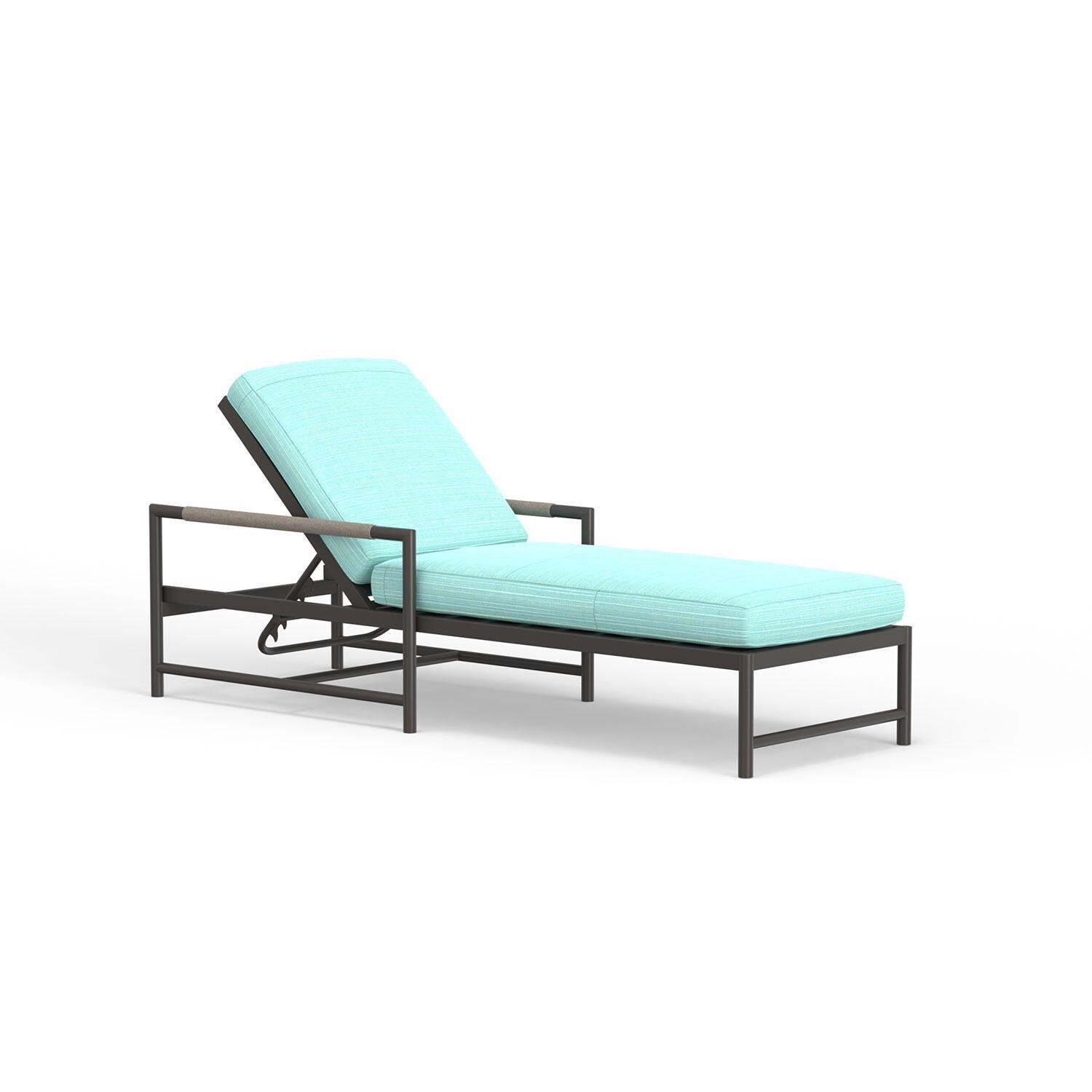 Pietra Rope & Aluminum Adjustable Patio Chaise Lounge in Dupione Celeste w/ No Welt by Sunset West - Display - White Background thumbnail