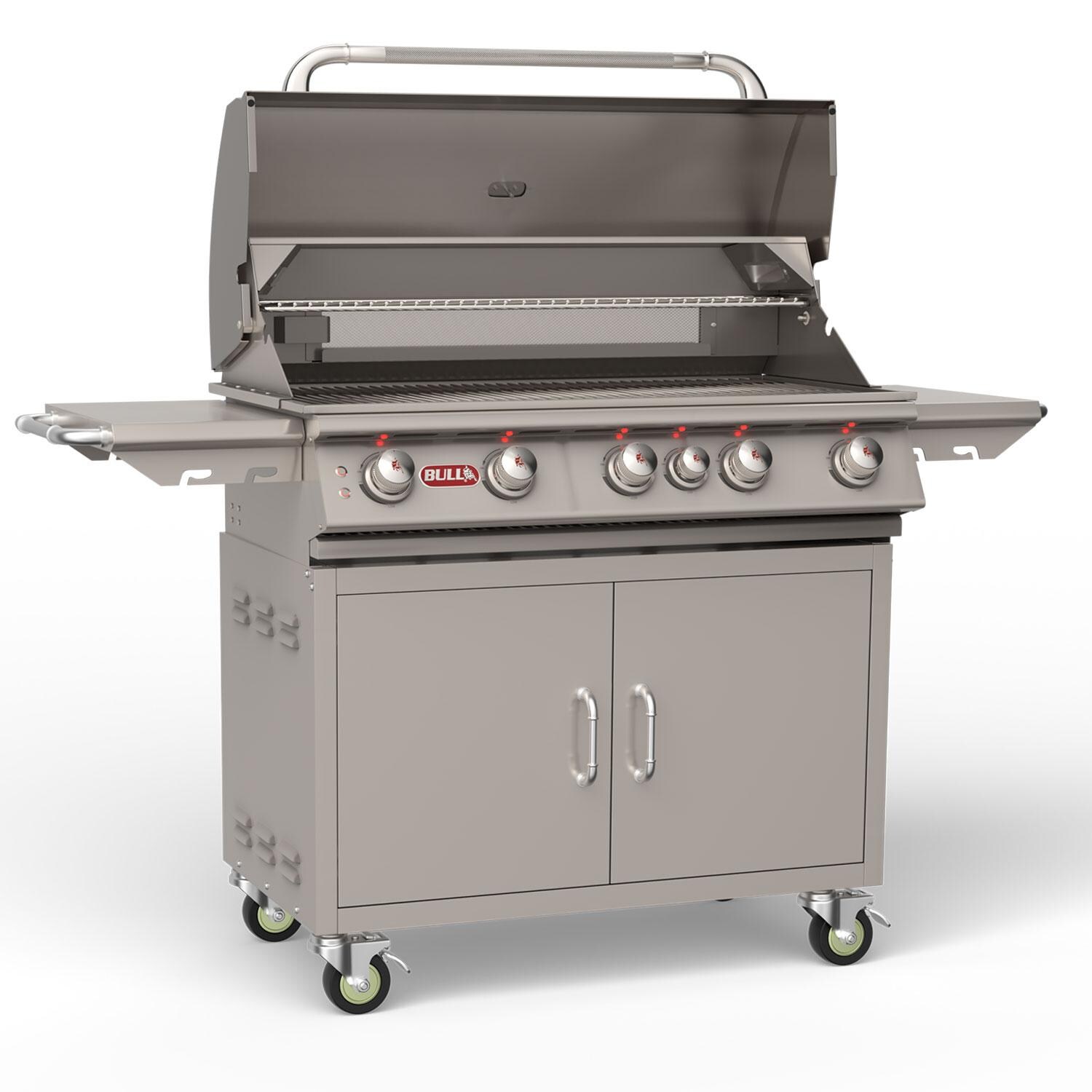 Bull 55000 Brahma 38-in 5-Burner Propane Gas Grill Cart - Hood Up - Right View - White Background thumbnail