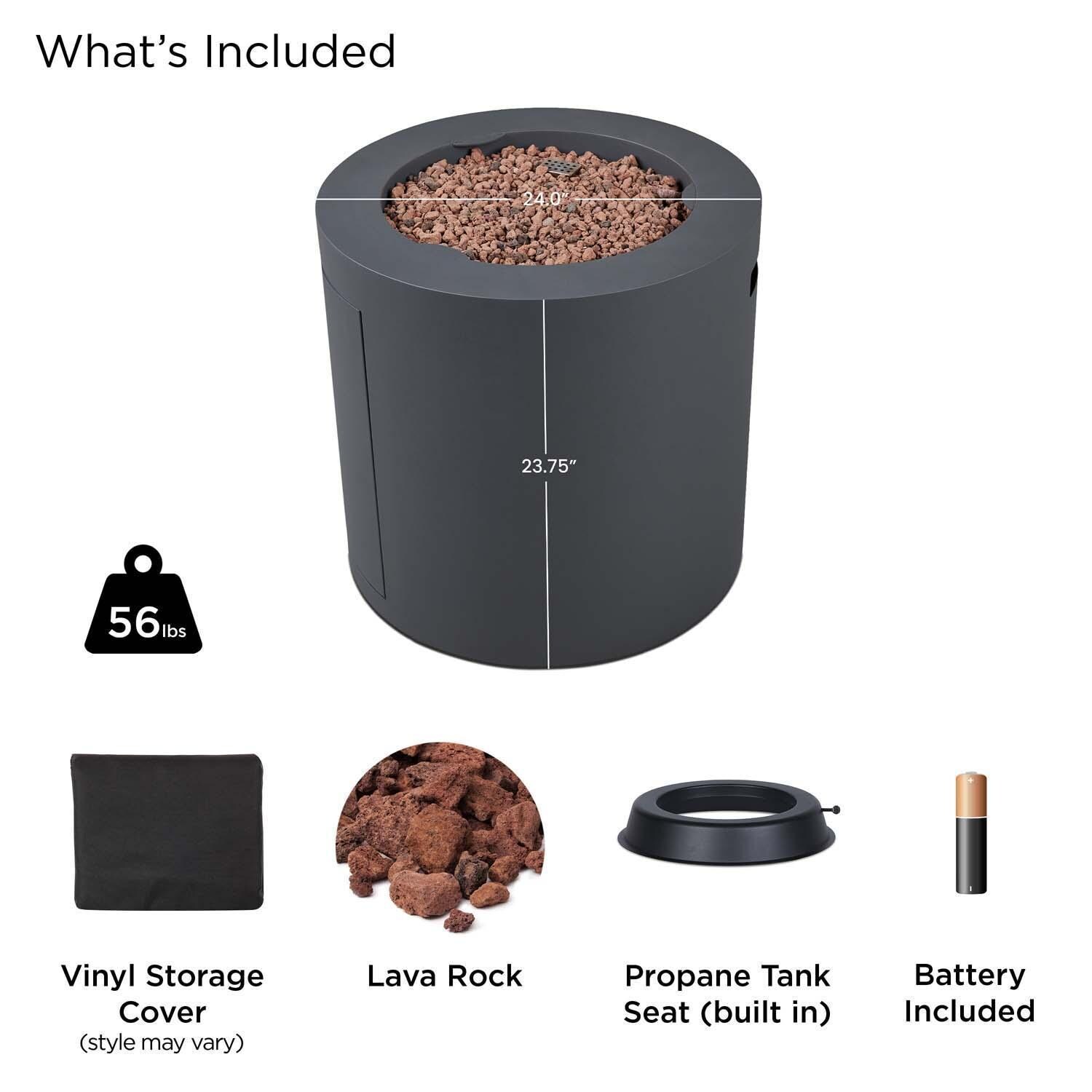 Elysian 3 Pc Powder Coated Steel 24 Inch Round Fire Pit in Weathered Slate by Lakeview - Included - White Background thumbnail