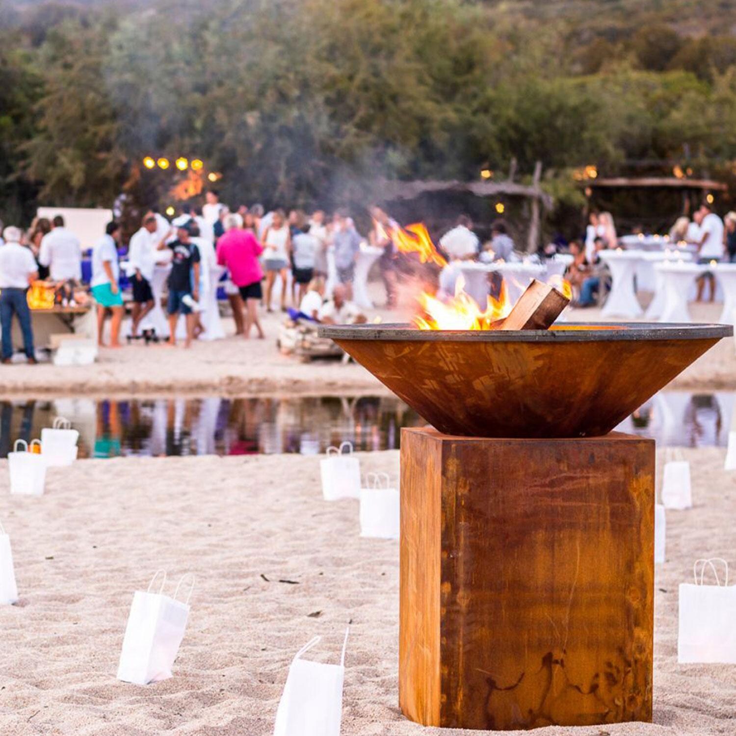 OFYR OC-100 Classic Corten 100 40 Inch Wood-Fired Flat Top Grill - Outdoor Party - Lifestyle thumbnail