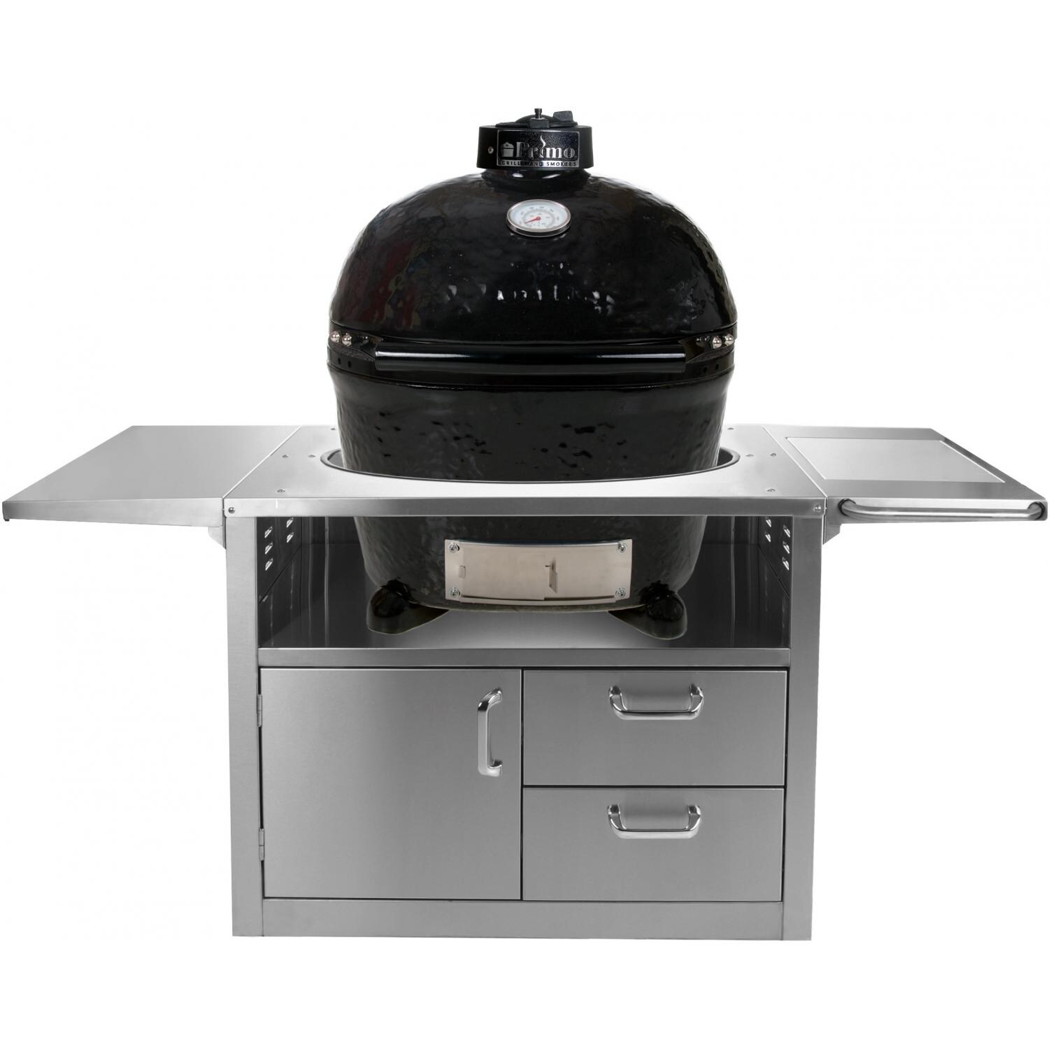 BBQ Guys Stainless Steel Kamado Cart - Shown With Primo Oval XL (Grill Not Included) thumbnail