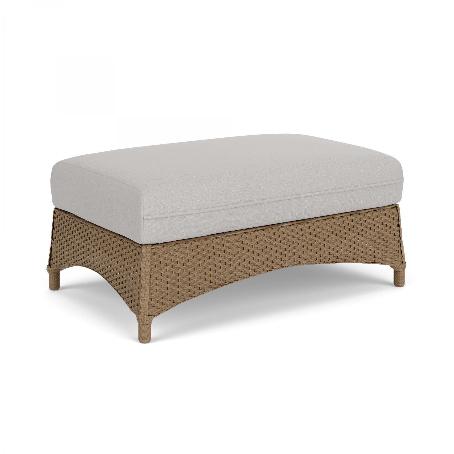 Lloyd Flanders Mandalay Large Ottoman in Fawn Finish with Tundra Dove fabric - Angled thumbnail