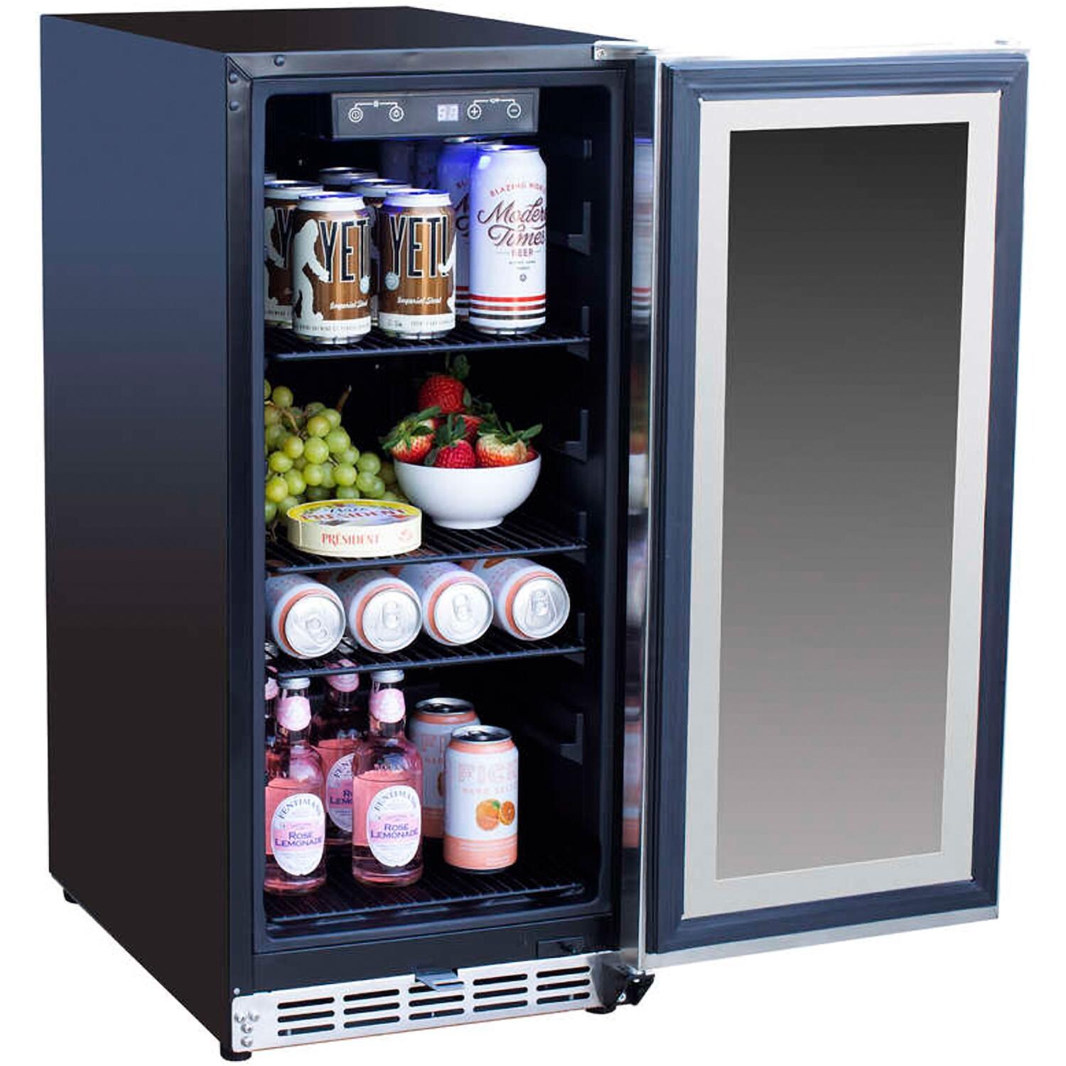 Summerset 15-Inch Outdoor Rated Fridge w/ Glass Door - SSRFR-15G - Angled Open thumbnail