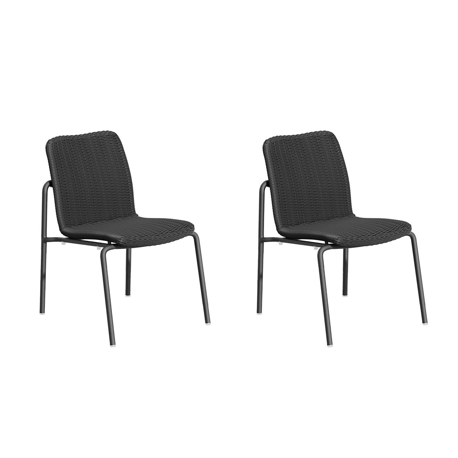 Oxford Garden Orso 2 Pc Wicker & Aluminum Dining Side Chair in Carbon/Shadow thumbnail