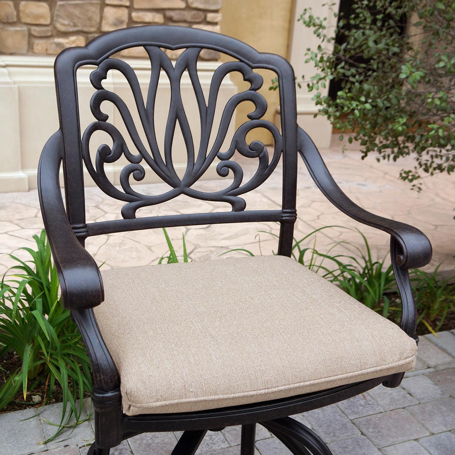 Darlee Elisabeth 2 Pc Cast Aluminum Counter Height Bar Stool Set in Antique Bronze/Beige - Chair Up Close - Lifestyle thumbnail